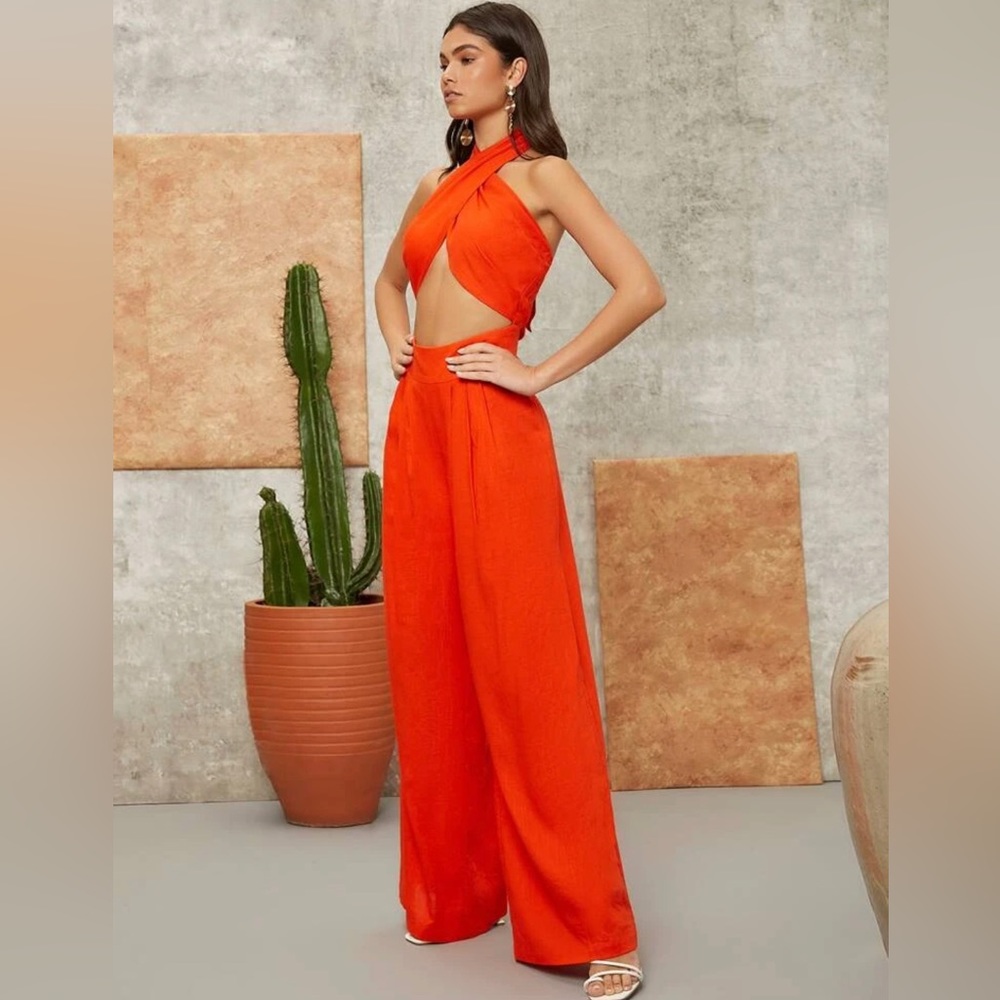 NEW - Cross Halter Solid Jumpsuit